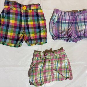 Lot of three plaid toddler bottoms, 2 shorts and 1 skort, size 24 months
